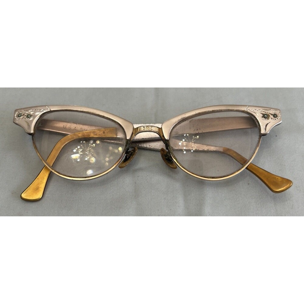Vintage Distressed 50’s 60s Gold Cat Eye Glasses Eyeglasses  12 K GF 5 1/2